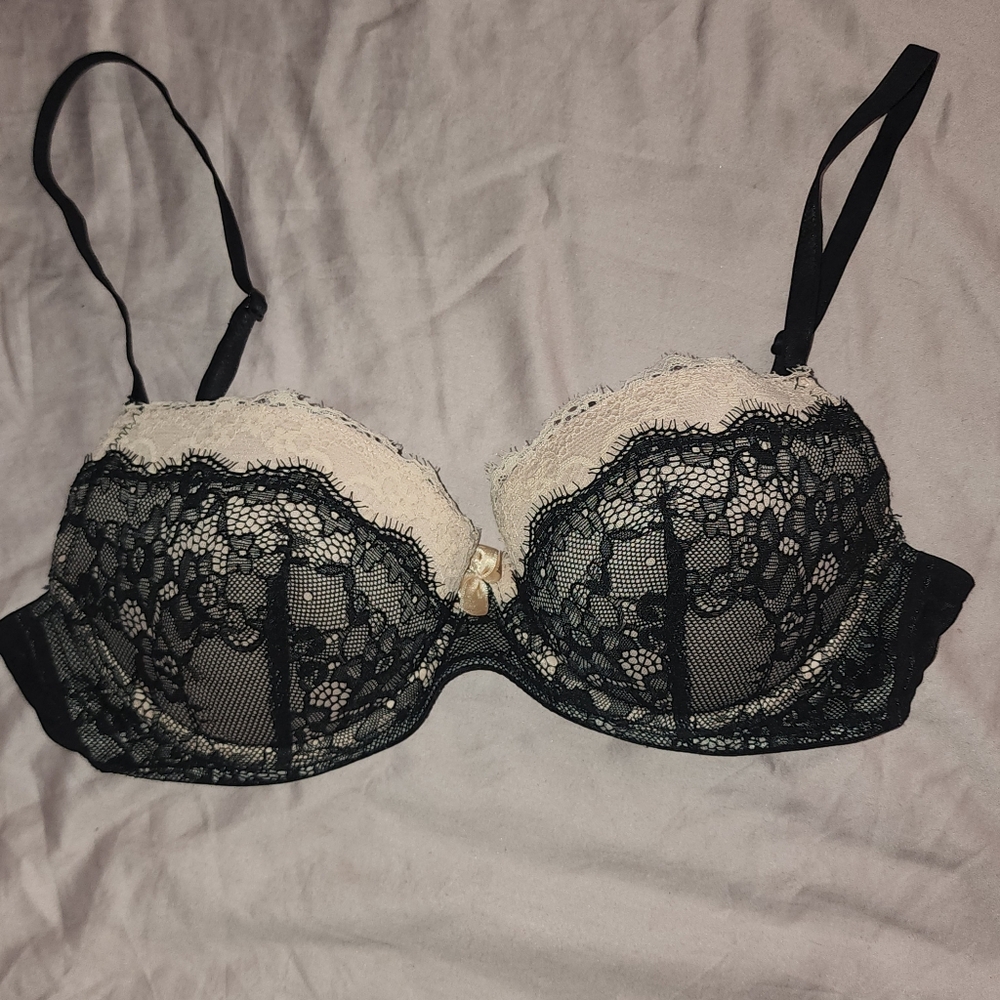Adore Me Black and Cream Lace Bra Intimates